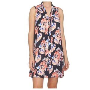CeCe by Cynthia Steffe Women's Black Floral Shift Dress Tie Neck‎ Sleeveless M